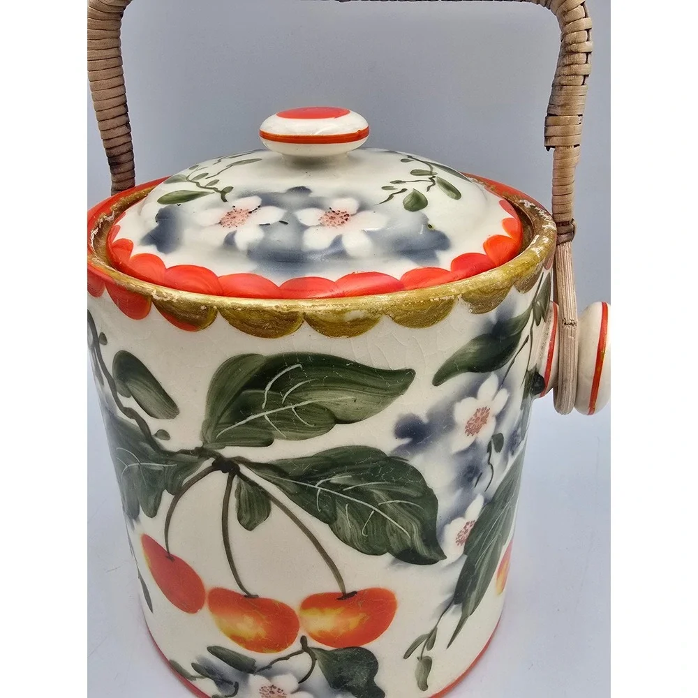 Erphila Cherry Ceramic Ice Bucket Large Multicolor Fair Vintage Rattan